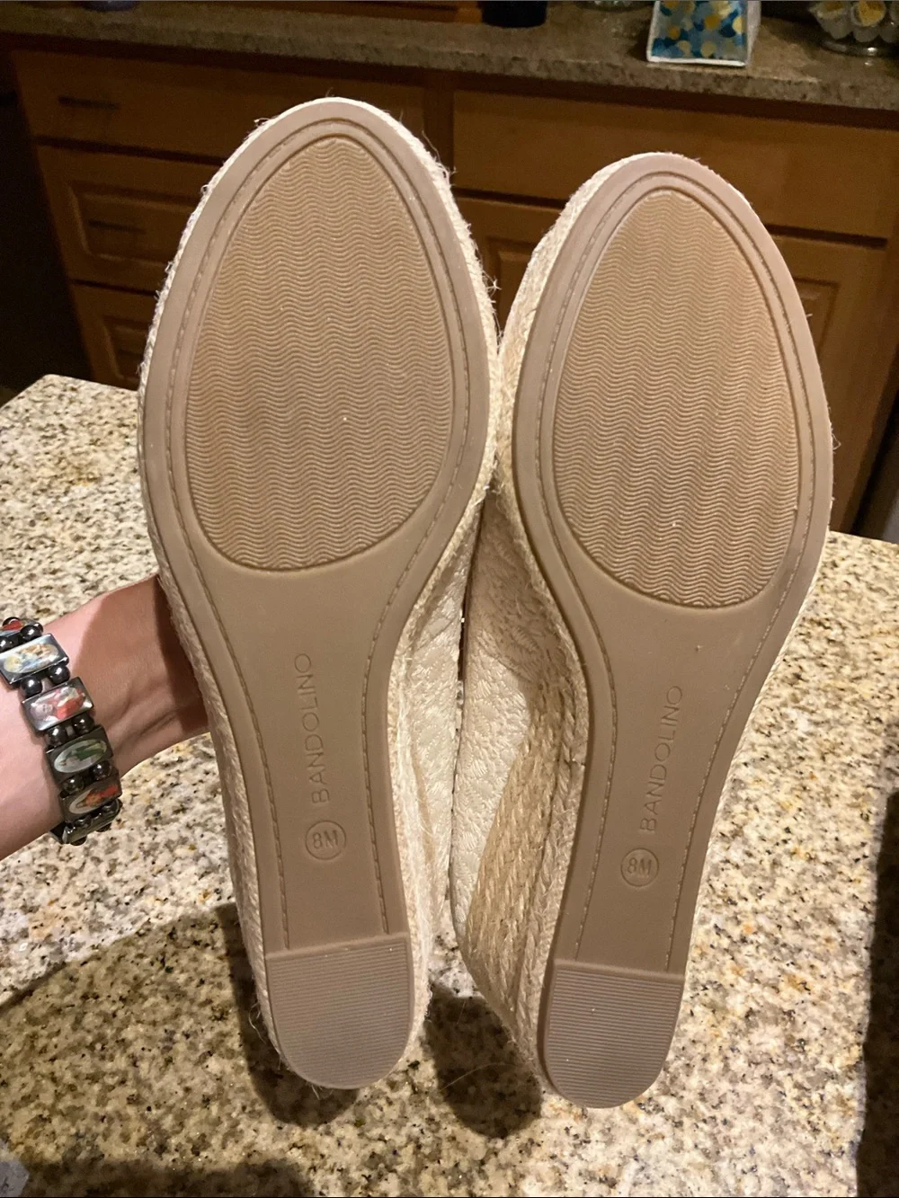 Bandolino Cream Embroidered Peep-Toe Espadrille Wedge